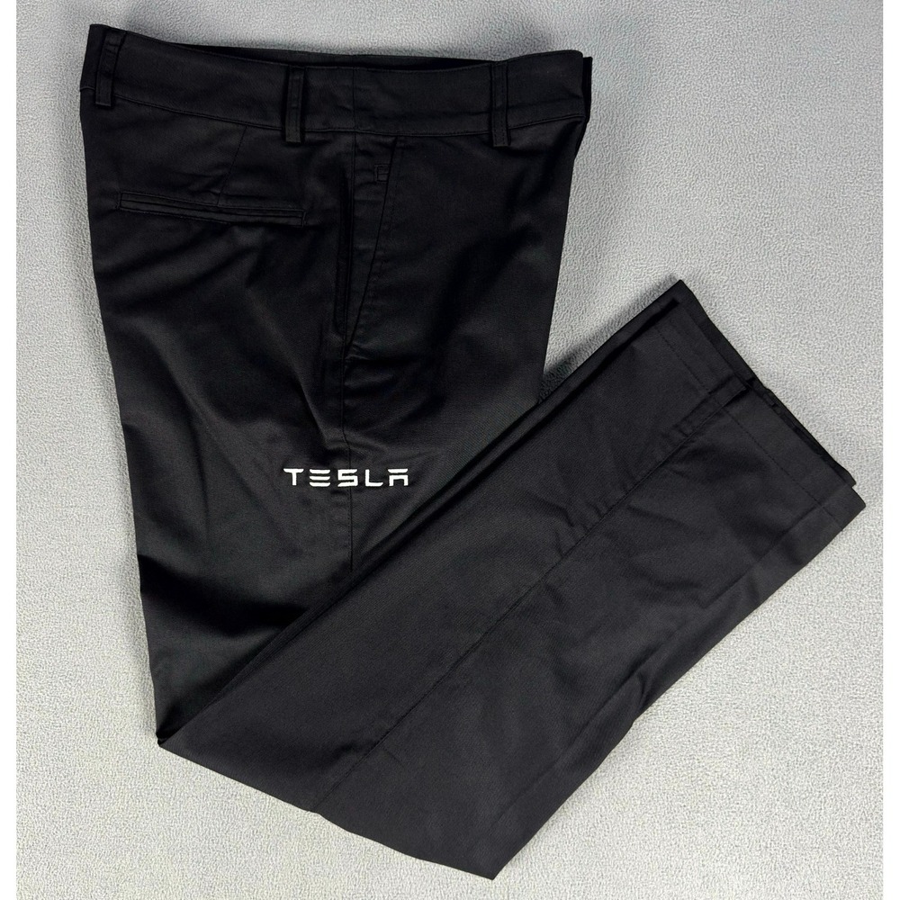 Tesla Pants Mens 28x30 Black Embroidered Logo Garage Mechanic Workwear NWOT